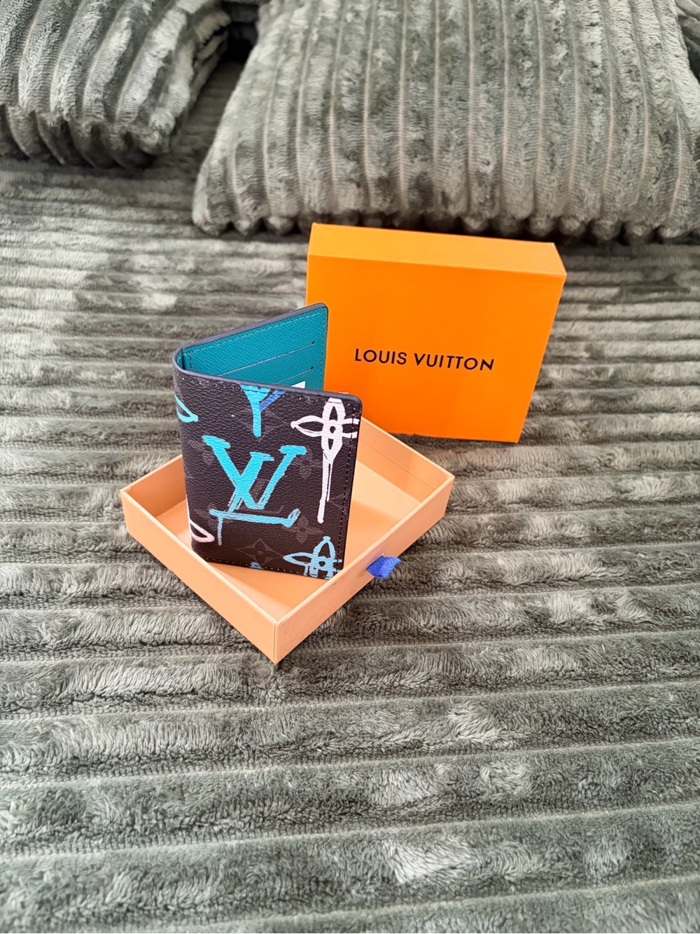 Louis Vuitton Black Wallet with Turquoise Monogram Accents